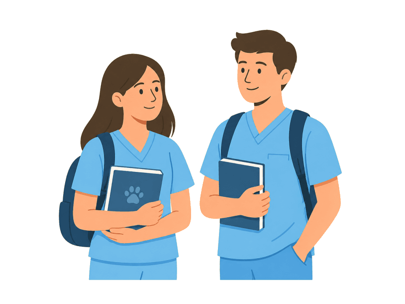 Diergeneeskundestudenten met rugzakken